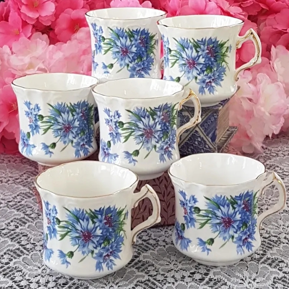 6pc Hammersley Spode  Cornflower Blue Coffee Cups Set - Bone China England